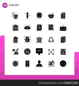 Solid Glyph Pack of 25 Universal Symbols of parade, instrument, thermometer, drum, protection Editable Vector Design Elements
