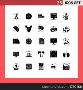 Solid Glyph Pack of 25 Universal Symbols of politician, safety, delivery, lock, protect Editable Vector Design Elements