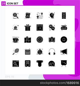Solid Glyph Pack of 25 Universal Symbols of process, human, page, head, path Editable Vector Design Elements