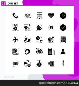 Solid Glyph Pack of 25 Universal Symbols of report, like, heart, love, server Editable Vector Design Elements