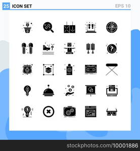 Solid Glyph Pack of 25 Universal Symbols of signaling, area, light, education, lab Editable Vector Design Elements