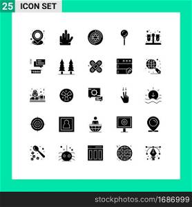 Solid Glyph Pack of 25 Universal Symbols of test, lollipop, circle, gastronomy, cooking Editable Vector Design Elements