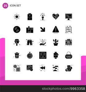 Solid Glyph Pack of 25 Universal Symbols of text, computer, connection, gift, like Editable Vector Design Elements