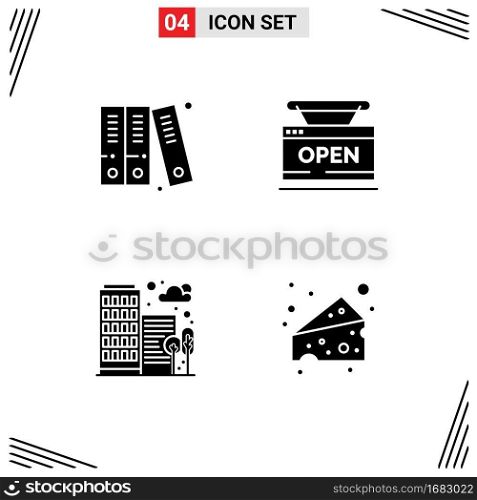 Solid Glyph Pack of 4 Universal Symbols of archive, city, open, web, office Editable Vector Design Elements