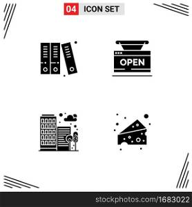 Solid Glyph Pack of 4 Universal Symbols of archive, city, open, web, office Editable Vector Design Elements