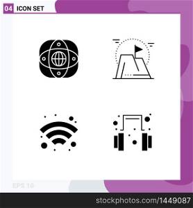 Solid Glyph Pack of 4 Universal Symbols of artificial, mountain, global, flag, wifi Editable Vector Design Elements