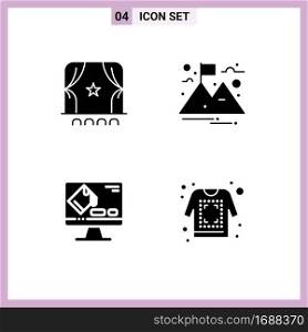 Solid Glyph Pack of 4 Universal Symbols of audience, format, film, mountain, print Editable Vector Design Elements