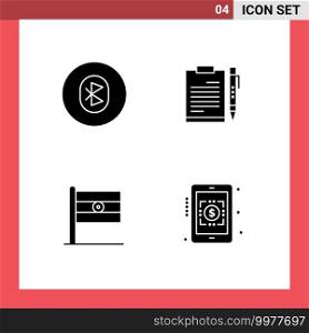 Solid Glyph Pack of 4 Universal Symbols of bluetooth, page, system, business, sheet Editable Vector Design Elements