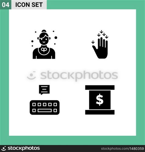 Solid Glyph Pack of 4 Universal Symbols of catering, keyboard, service, hand, mail Editable Vector Design Elements