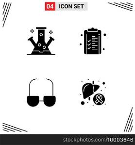 Solid Glyph Pack of 4 Universal Symbols of chemistry, glasses, science, checklist, view Editable Vector Design Elements