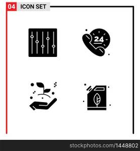 Solid Glyph Pack of 4 Universal Symbols of controls, growth, music, help, leaf Editable Vector Design Elements