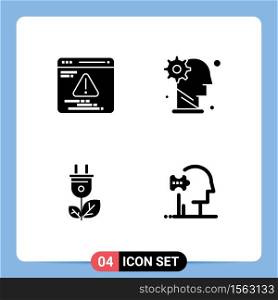 Solid Glyph Pack of 4 Universal Symbols of development, energy, brain, mechanism, power Editable Vector Design Elements