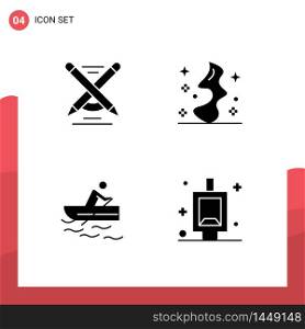 Solid Glyph Pack of 4 Universal Symbols of education, rowing, write, wish, water Editable Vector Design Elements