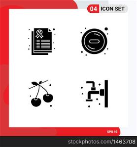 Solid Glyph Pack of 4 Universal Symbols of report, food, cancer sign, remove, bath Editable Vector Design Elements