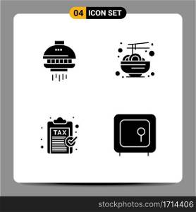Solid Glyph Pack of 4 Universal Symbols of space, finance, ufo, food, payment Editable Vector Design Elements