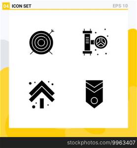 Solid Glyph Pack of 4 Universal Symbols of target, arrows, focus, plumbing, double Editable Vector Design Elements