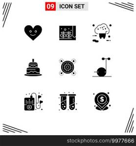 Solid Glyph Pack of 9 Universal Symbols of business, countrey, internet, day, indian Editable Vector Design Elements