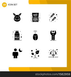 Solid Glyph Pack of 9 Universal Symbols of computer, mouse, offer, milk, breakfast Editable Vector Design Elements