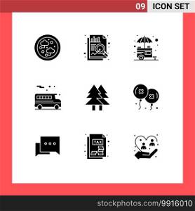 Solid Glyph Pack of 9 Universal Symbols of environment, christmas, stall, transportation, bus Editable Vector Design Elements