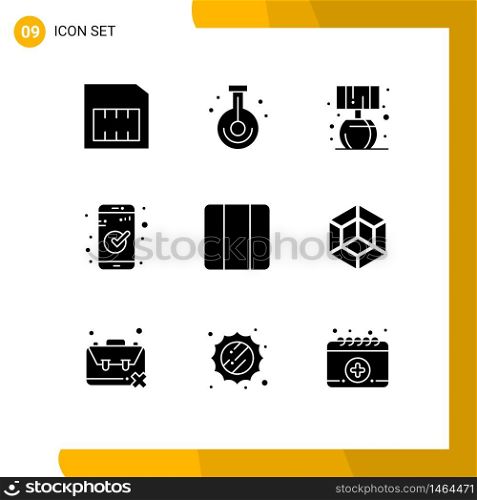 Solid Glyph Pack of 9 Universal Symbols of horizontal, distribute, home, ui, check Editable Vector Design Elements