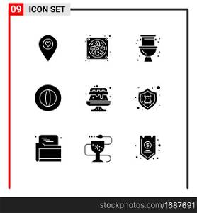 Solid Glyph Pack of 9 Universal Symbols of sweet, marketing, mechanical, finance, business Editable Vector Design Elements