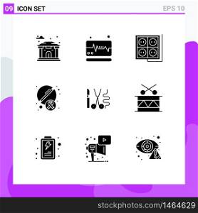 Solid Glyph Pack of 9 Universal Symbols of tools, instruments, plug, medicine, tablet Editable Vector Design Elements