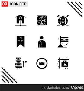 Solid Glyph Pack of 9 Universal Symbols of user, interface, music, human, media Editable Vector Design Elements