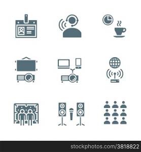 solid grey color conference concept icons. vector solid grey color conference theme icons