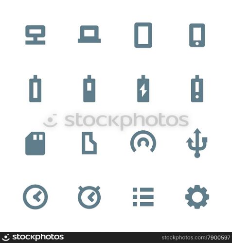 solid grey various device icons set. vector dark gray silhouette various device icons set on white background