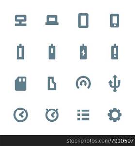 solid grey various device icons set. vector dark gray silhouette various device icons set on white background