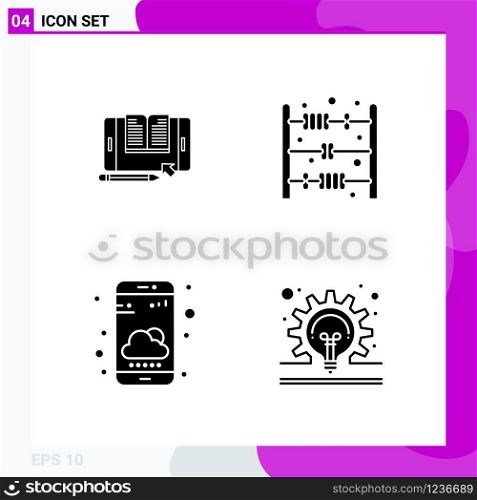 Solid Icon set. Pack of 4 Glyph Icons isolated on White Background for Web Print and Mobile.. Creative Black Icon vector background