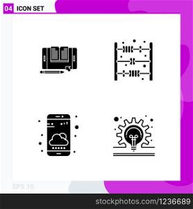 Solid Icon set. Pack of 4 Glyph Icons isolated on White Background for Web Print and Mobile.. Creative Black Icon vector background