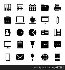 Solid icons of office icons on white background. 64x64 pixel perfect.