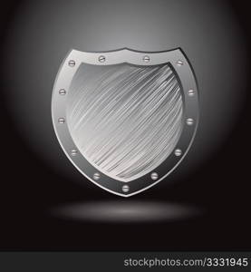 Solid secure metal shield with brushed surface background and spotlight