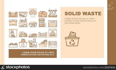 Solid Waste Management Business Landing Web Page Header Banner Template Vector Medical Garbage Disposal And Metals Sorting, Waste Industrial Processing And Pressing, Burial In Mountain Illustration. Solid Waste Management Business Landing Header Vector