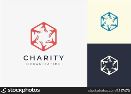 Solidarity or Charity logo template in hexagon and 6 hand shape