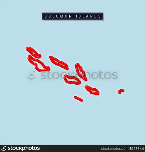 Solomon Islands bold outline map. Glossy red border with soft shadow. Country name plate. Vector illustration.. Solomon Islands bold outline map. Vector illustration