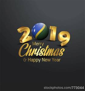 Solomon Islands Flag 2019 Merry Christmas Typography. New Year Abstract Celebration background