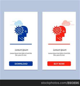 Solution, Brain, Gear, Man, Mechanism, Personal, Working Blue and Red Download and Buy Now web Widget Card Template