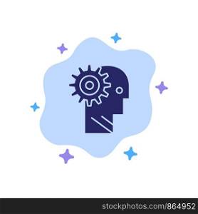Solution, Brain, Gear, Man, Mechanism, Personal, Working Blue Icon on Abstract Cloud Background