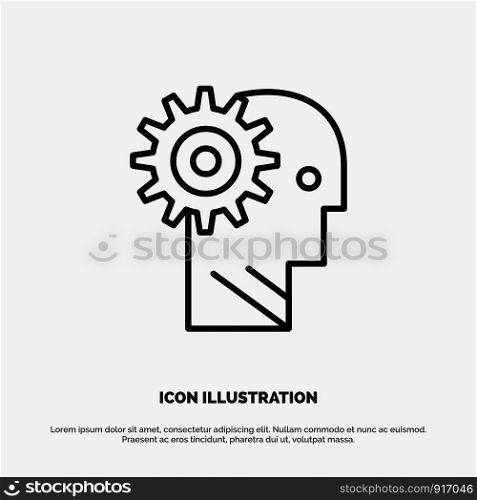 Solution, Brain, Gear, Man, Mechanism, Personal, Working Line Icon Vector