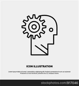 Solution, Brain, Gear, Man, Mechanism, Personal, Working Line Icon Vector