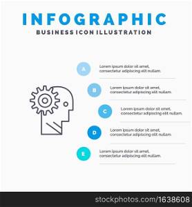 Solution, Brain, Gear, Man, Mechanism, Personal, Working Line icon with 5 steps presentation infographics Background