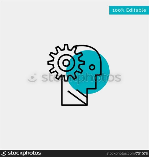 Solution, Brain, Gear, Man, Mechanism, Personal, Working turquoise highlight circle point Vector icon
