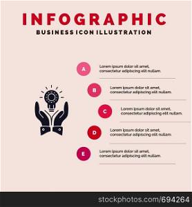 Solution, Bulb, Business, Hand, Idea, Marketing Solid Icon Infographics 5 Steps Presentation Background
