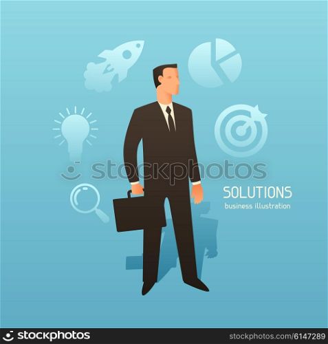 Solution business conceptual illustration with businessman. Image for web sites, articles, magazines.