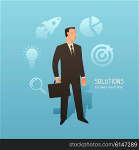 Solution business conceptual illustration with businessman. Image for web sites, articles, magazines.
