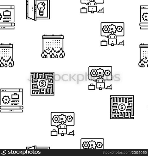 Solution Business Problem Task Vector Seamless Pattern Thin Line Illustration. Solution Business Problem Task Vector Seamless Pattern