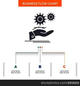 solution, hand, idea, gear, services Business Flow Chart Design with 3 Steps. Glyph Icon For Presentation Background Template Place for text.. Vector EPS10 Abstract Template background