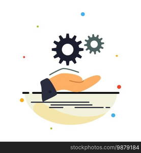 solution, hand, idea, gear, services Flat Color Icon Vector